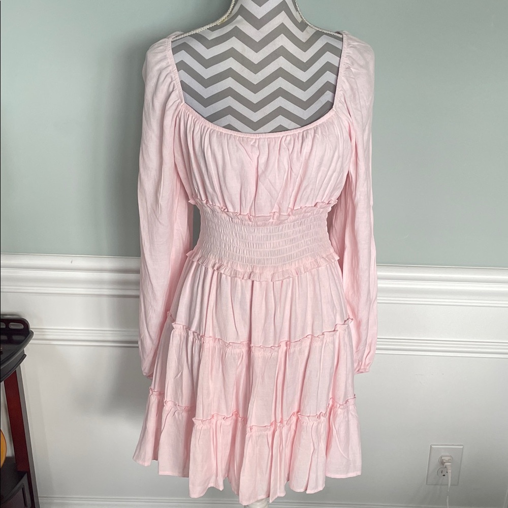 💥NWOT💥TRIXXI Light Pink Long Sleeve Smocked Waist Tiered Dress Size XL - Picture 2 of 12